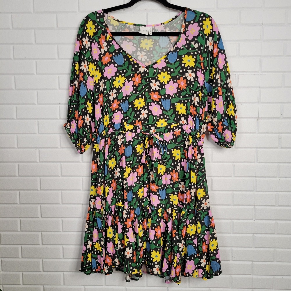 FRESHA LONDON Anita Dress size Small black floral mini casual ruffle‎ coquette - Picture 7 of 10
